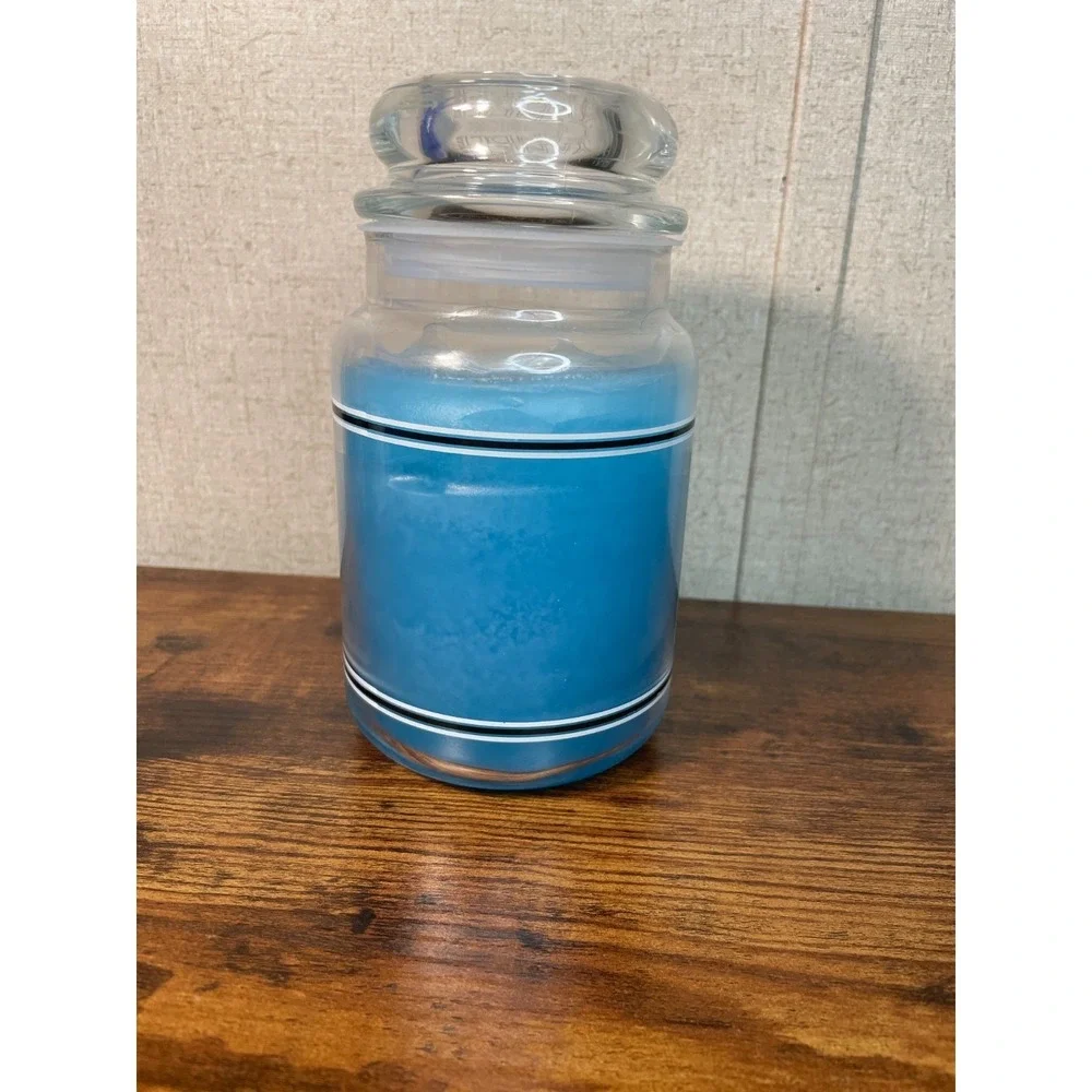 VTG YANKEE CANDLE SPLASH OF RAIN HOUSEWARMER 22 OZ LARGE JAR CANDLE BLACK BAND